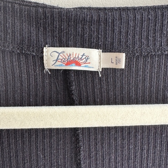 Faherty Legend™️ Rib Monroe Bodysuit, Black, Ribbed Long Sleeve, Size Large - Picture 11 of 16